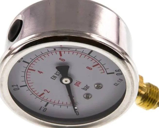 Glycerin-Manometer senkrecht (CrNi/Ms), 63mm, 0 - 0,6 bar -Eco-Line