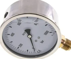 Glycerin-Manometer senkrecht (CrNi/Ms),100mm, 0 - 1000 bar -Eco-Line