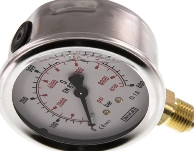Glycerin-Manometer senkrecht (CrNi/Ms), 63mm, 0 - 600 bar