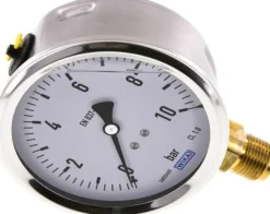 Glycerin-Manometer senkrecht (CrNi/Ms),100mm, 0 - 10 bar