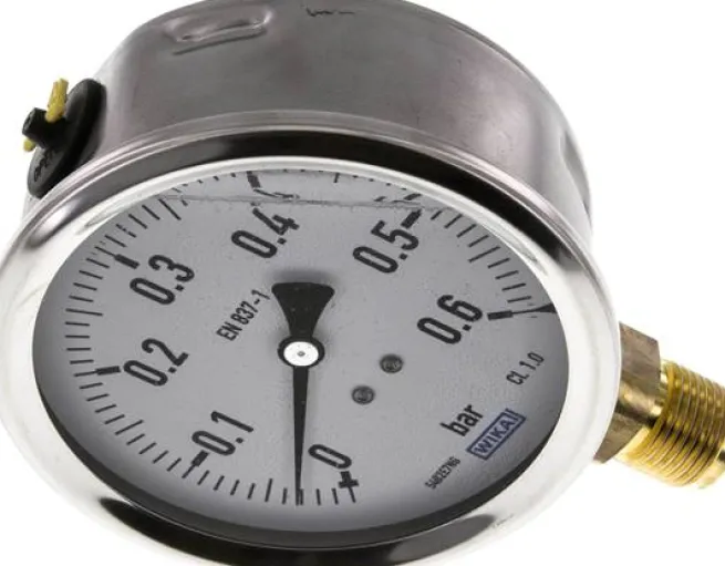 Glycerin-Manometer senkrecht (CrNi/Ms),100mm, 0 - 0,6 bar
