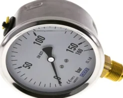 Glycerin-Manometer senkrecht (CrNi/Ms),100mm, 0 - 160 bar