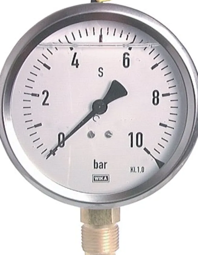 Glycerin-Manometer senkrecht (CrNi/Ms),100mm, 0 - 160 bar