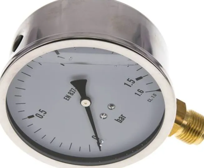 Glycerin-Manometer senkrecht (CrNi/Ms),100mm, 0 - 1,6 bar -Eco-Line