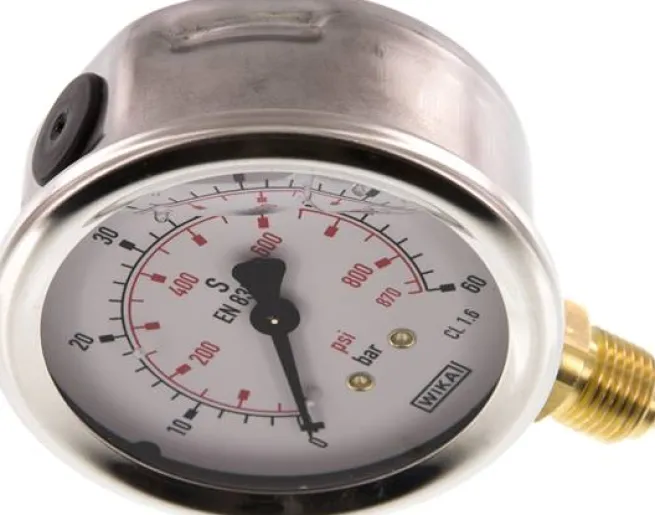 Glycerin-Manometer senkrecht (CrNi/Ms), 63mm, 0 - 60 bar