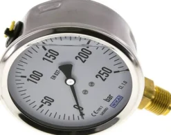 Glycerin-Manometer senkrecht (CrNi/Ms),100mm, 0 - 250 bar