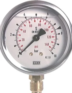 Glycerin-Manometer senkrecht (CrNi/Ms), 63mm, -1 bis 1,5 bar