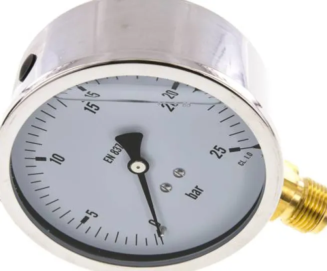 Glycerin-Manometer senkrecht (CrNi/Ms),100mm, 0 - 25 bar -Eco-Line