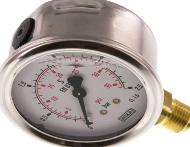Glycerin-Manometer senkrecht (CrNi/Ms), 63mm, 0 - 2,5 bar