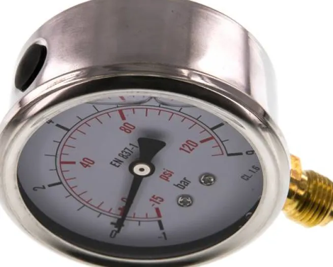 Glycerin-Manometer senkrecht (CrNi/Ms), 63mm, -1 bis 9 bar -Eco-Line