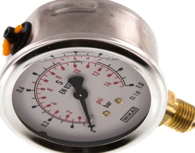 Glycerin-Manometer senkrecht (CrNi/Ms), 63mm, 0 - 1 bar