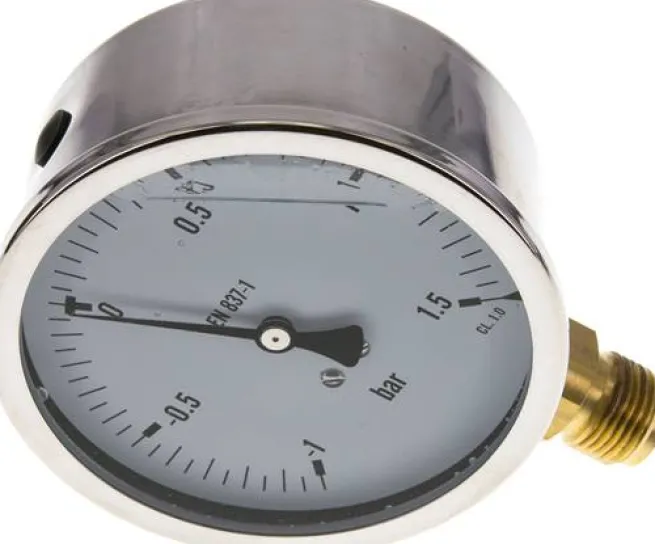 Glycerin-Manometer senkrecht (CrNi/Ms),100mm, -1 bis 1,5 bar -Eco-Line