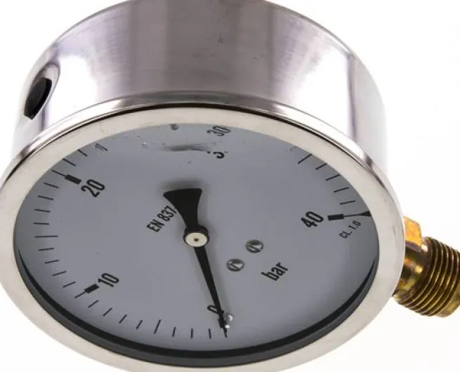 Glycerin-Manometer senkrecht (CrNi/Ms),100mm, 0 - 40 bar -Eco-Line