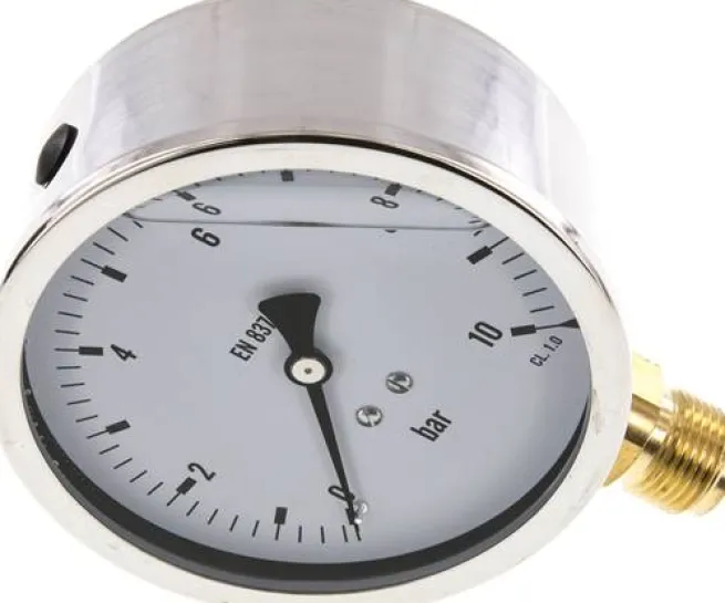 Glycerin-Manometer senkrecht (CrNi/Ms),100mm, 0 - 10 bar -Eco-Line