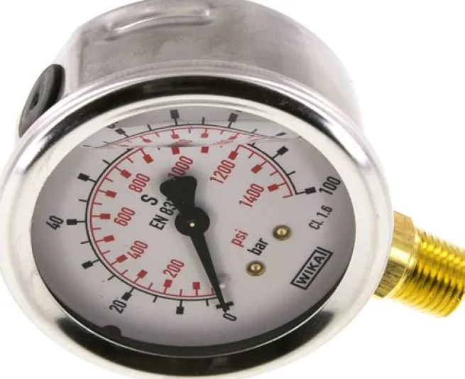 Glycerin-Manometer senkrecht (CrNi/Ms), 63mm, 0 - 100 bar, NPT