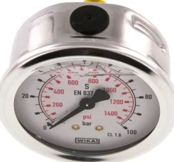 Glycerin-Manometer waagerecht (CrNi/Ms),63mm, 0 - 100bar