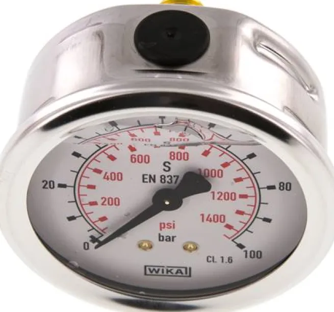 Glycerin-Manometer waagerecht (CrNi/Ms),63mm, 0 - 100bar