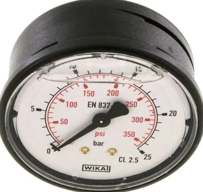 Glycerin-Manometer waagerecht (KU/Ms), 63mm, 0 - 25 bar