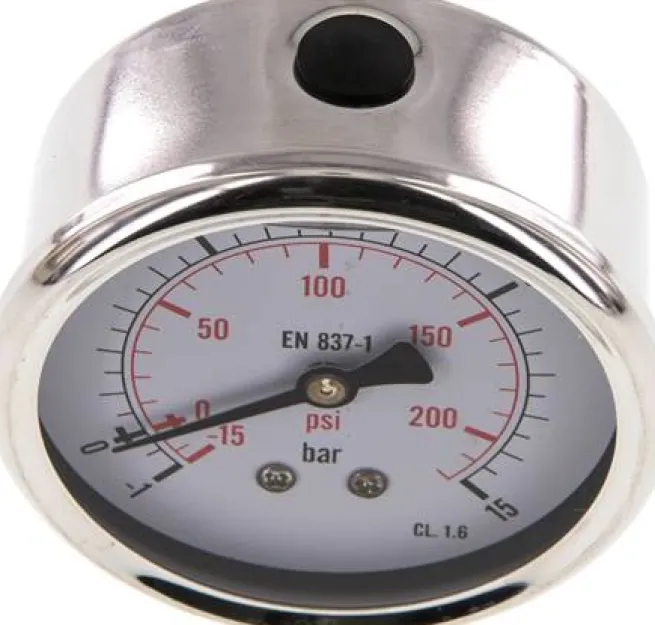 Glycerin-Manometer waagerecht (CrNi/Ms),63mm, -1 bis 15bar -Eco-Line