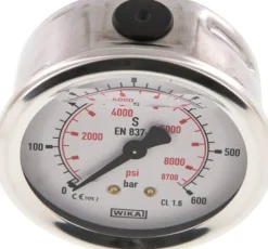Glycerin-Manometer waagerecht (CrNi/Ms),63mm, 0 - 600bar