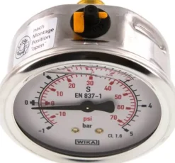 Glycerin-Manometer waagerecht (CrNi/Ms),63mm, -1 bis 5bar