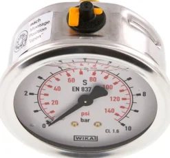 Glycerin-Manometer waagerecht (CrNi/Ms),63mm, 0 - 10bar