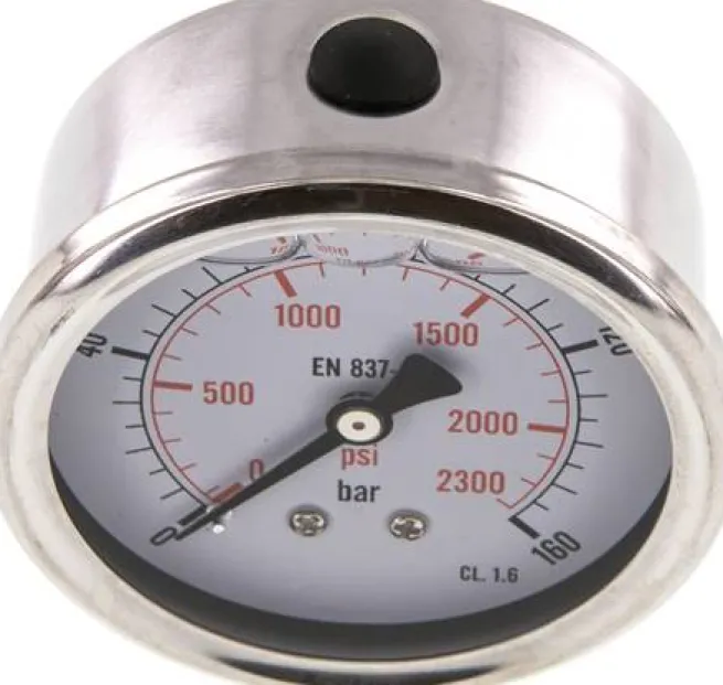 Glycerin-Manometer waagerecht (CrNi/Ms),63mm, 0 - 160bar -Eco-Line