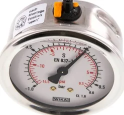 Glycerin-Manometer waagerecht (CrNi/Ms),63mm, -1 bis 0,6bar