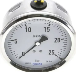 Glycerin-Manometer waagerecht (CrNi/Ms),100mm, 0 - 25bar