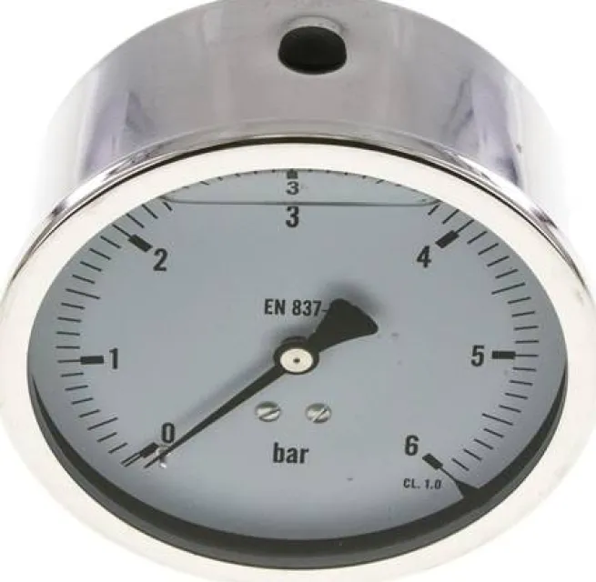 Glycerin-Manometer waagerecht (CrNi/Ms),100mm, 0 - 6bar -Eco-Line