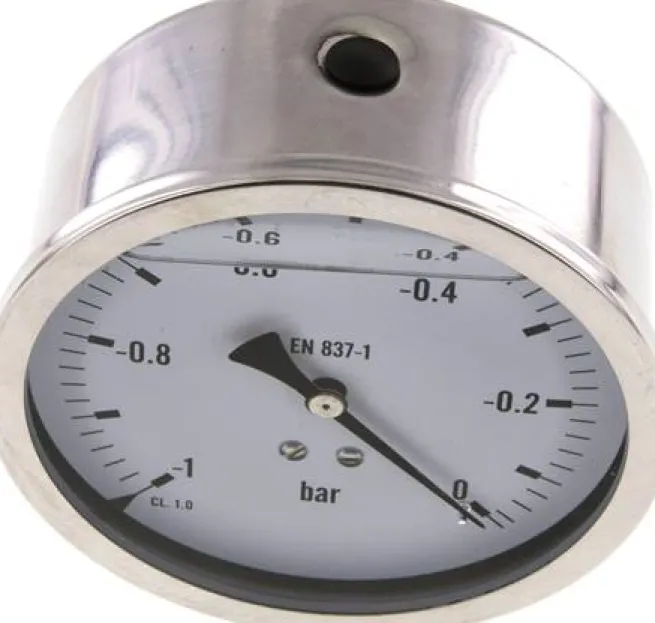 Glycerin-Manometer waagerecht (CrNi/Ms),100mm, -1 bis 0bar -Eco-Line