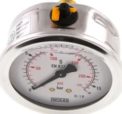 Glycerin-Manometer waagerecht (CrNi/Ms),63mm, 0 - 16bar