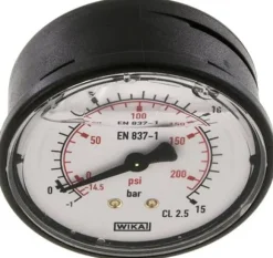 Glycerin-Manometer waagerecht (KU/Ms), 63mm, -1 bis 15 bar