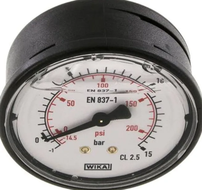 Glycerin-Manometer waagerecht (KU/Ms), 63mm, -1 bis 15 bar
