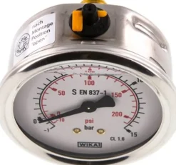 Glycerin-Manometer waagerecht (CrNi/Ms),63mm, -1 bis 15bar