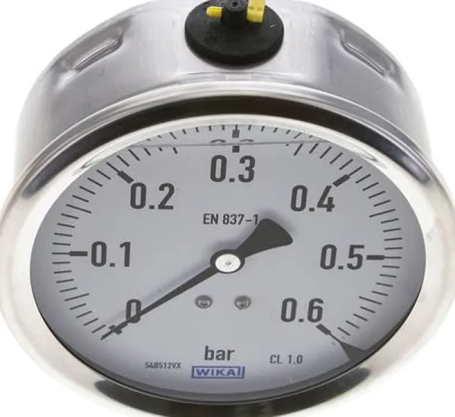 Glycerin-Manometer waagerecht (CrNi/Ms),100mm, 0 - 0,6bar