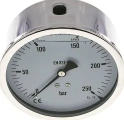 Glycerin-Manometer waagerecht (CrNi/Ms),100mm, 0 - 250bar -Eco-Line