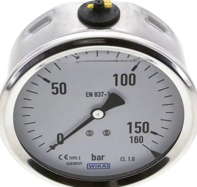 Glycerin-Manometer waagerecht (CrNi/Ms),100mm, 0 - 160bar