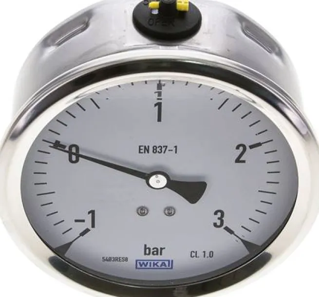 Glycerin-Manometer waagerecht (CrNi/Ms),100mm, -1 bis 3bar