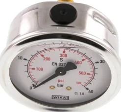 Glycerin-Manometer waagerecht (CrNi/Ms),63mm, 0 - 40bar