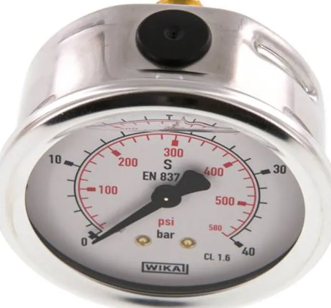 Glycerin-Manometer waagerecht (CrNi/Ms),63mm, 0 - 40bar