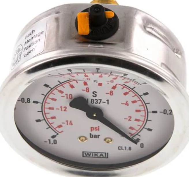 Glycerin-Manometer waagerecht (CrNi/Ms),63mm, -1 bis 0bar