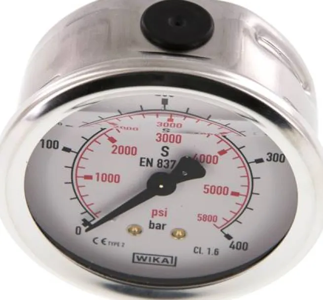 Glycerin-Manometer waagerecht (CrNi/Ms),63mm, 0 - 400bar