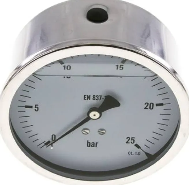 Glycerin-Manometer waagerecht (CrNi/Ms),100mm, 0 - 25bar -Eco-Line