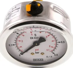 Glycerin-Manometer waagerecht (CrNi/Ms),63mm, 0 - 0,6bar