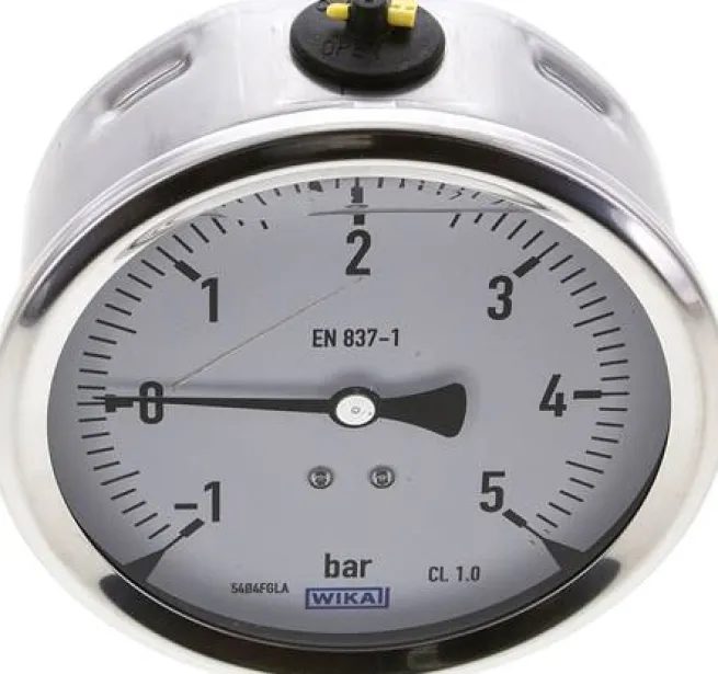 Glycerin-Manometer waagerecht (CrNi/Ms),100mm, -1 bis 5bar