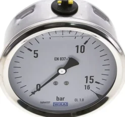 Glycerin-Manometer waagerecht (CrNi/Ms),100mm, 0 - 16bar