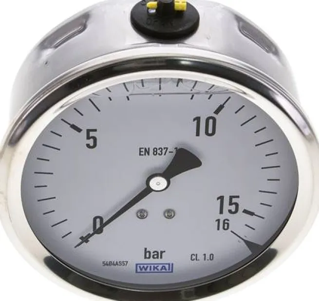 Glycerin-Manometer waagerecht (CrNi/Ms),100mm, 0 - 16bar
