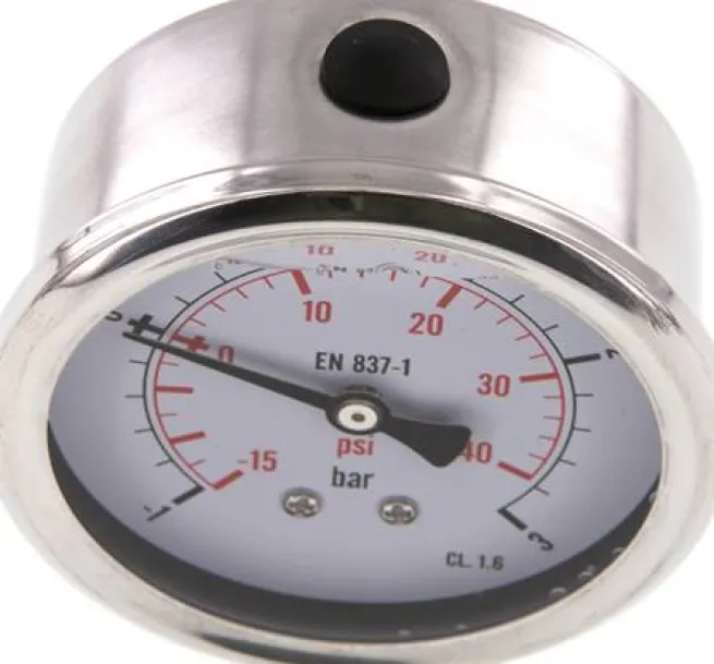 Glycerin-Manometer waagerecht (CrNi/Ms),63mm, -1 bis 3bar -Eco-Line