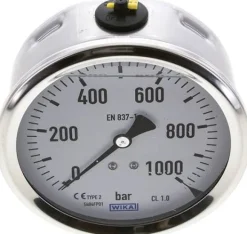 Glycerin-Manometer waagerecht (CrNi/Ms),100mm, 0 - 1000bar
